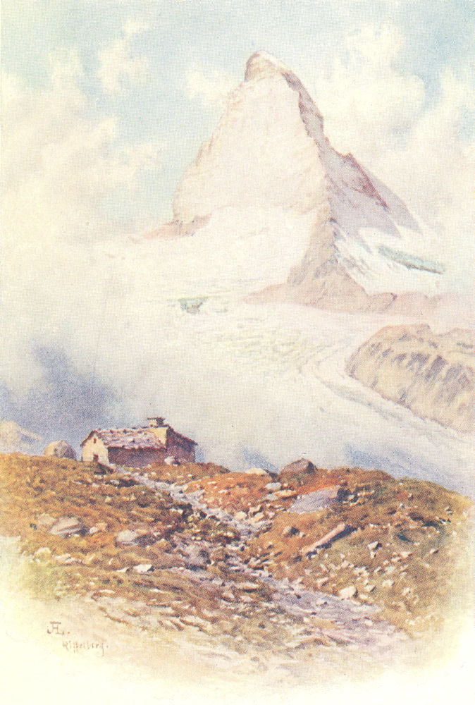 SWITZERLAND. Pontresina. The Matterhorn from the Riffelberg 1907 old print